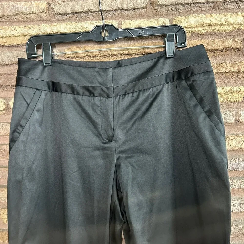 George Women's Black Pants Satin Waist Stripe Flat Front Wide Leg Size 12 - Picture 8 of 9